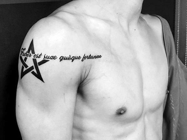 simple-star-with-quote-guys-upper-arm-tattoo