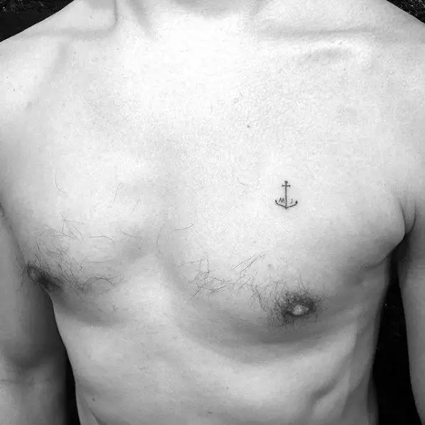 small-tiny-mens-simple-unique-anchor-upper-chest-tattoo-deisgns