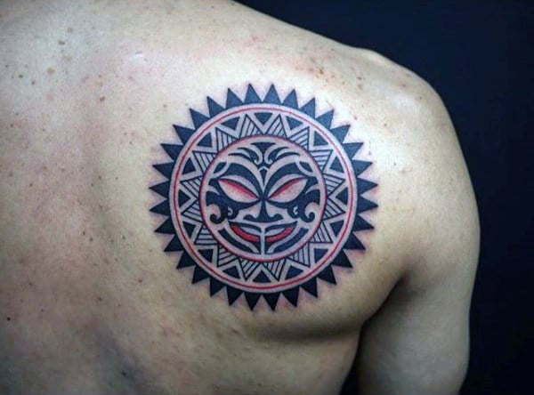 back-of-shoulder-tribal-sun-shoulder-male-tattoo