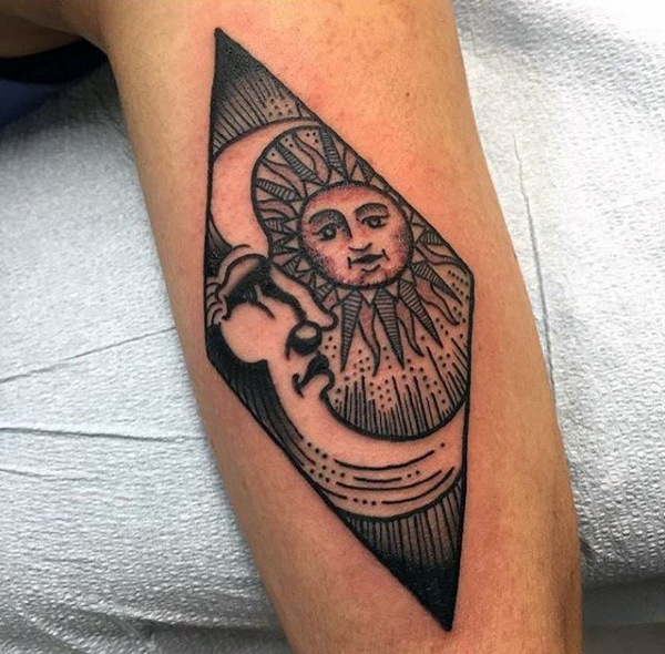 black-ink-mens-sun-and-moon-forearm-tattoo-design-ideas