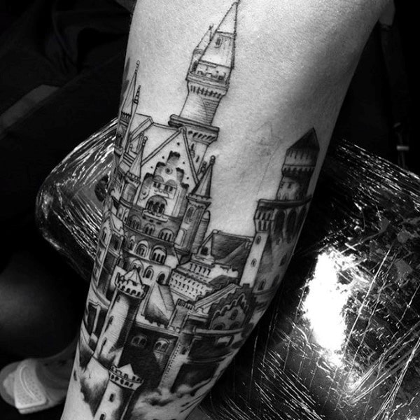 castle-architecture-tattoo-for-gentlemen-on-forearm