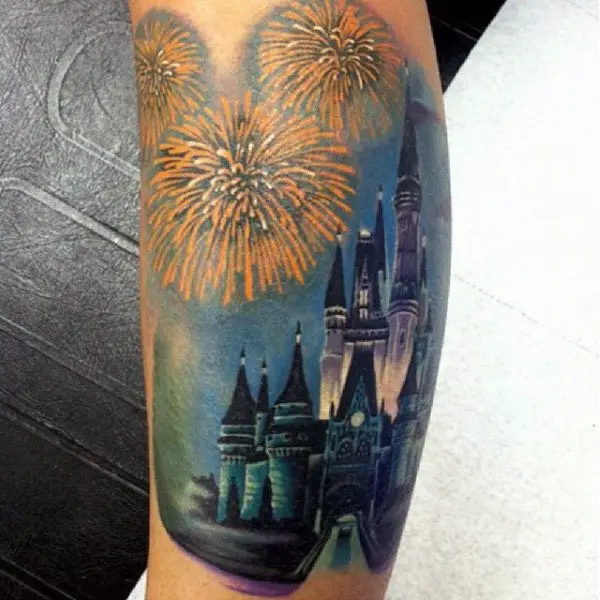 fantasy-fireworks-blue-castle-bicep-tattoos-for-men