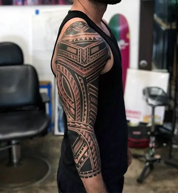 guys-badass-tribal-sleeve-polynesian-tattoo-design-ideas