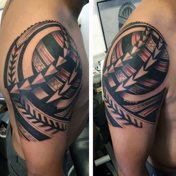 half-sleeve-red-and-black-ink-badass-tribal-male-tattoos