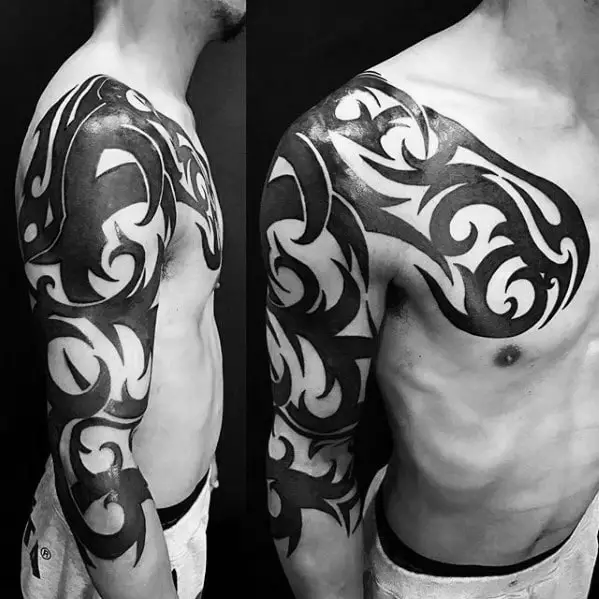 incredible-black-ink-arm-and-chest-badass-tribal-tattoos-for-men