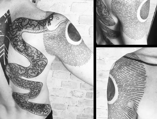 incredible-line-work-sun-shoulder-mens-tattoo