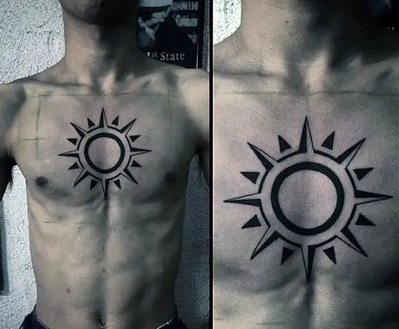 simple-sun-tattoo-for-guys-on-chest-tribal-style