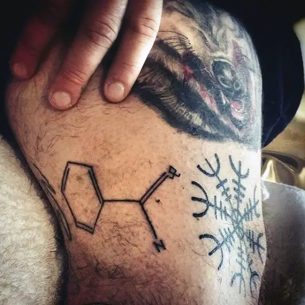 black-ink-lines-chemistry-compound-guys-thigh-tattoo