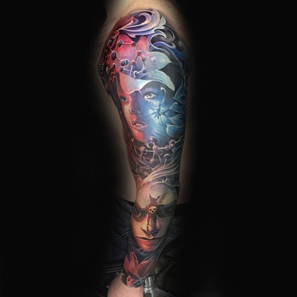 full-sleeve-guys-chemistry-molecule-tattoos