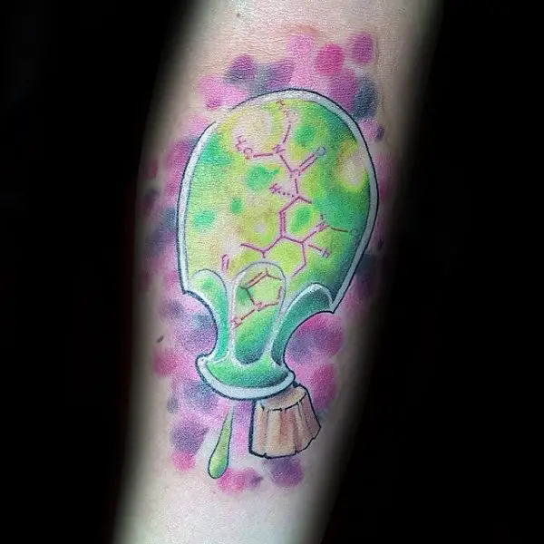 man-with-green-glass-beaker-chemistry-forearm-tattoo
