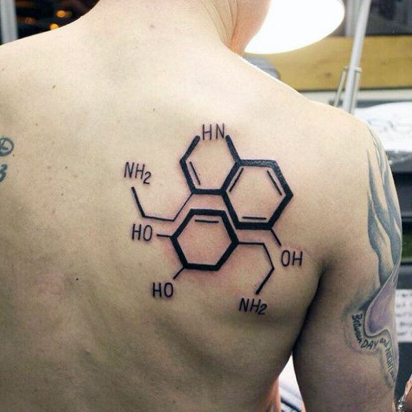 man-with-serotonin-and-dopamine-chemistry-back-tattoo