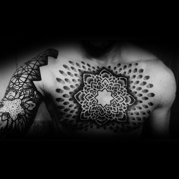 3d-mandala-flower-dotwork-tattoo-on-chest-for-men