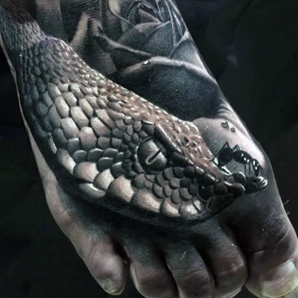 3d-realistic-snake-with-ant-black-ink-mens-foot-tattoo