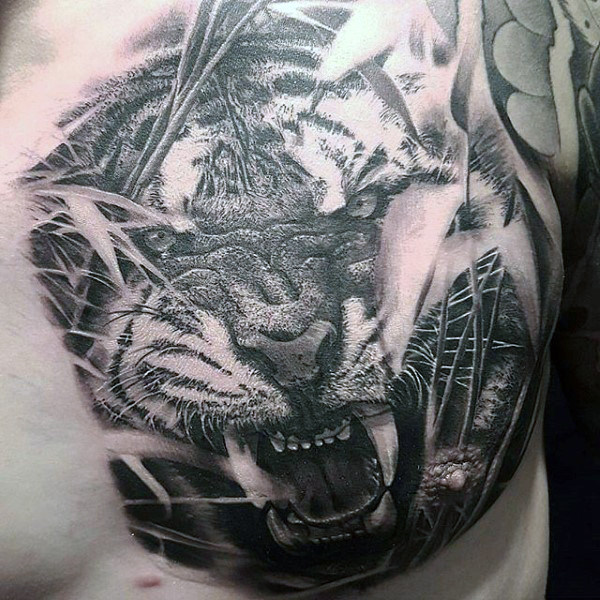 black-ink-mens-upper-chest-realistic-tiger-tattoo