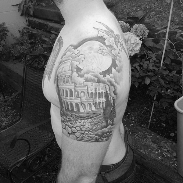 building-and-full-moon-tattoo-mens-quarter-sleeve