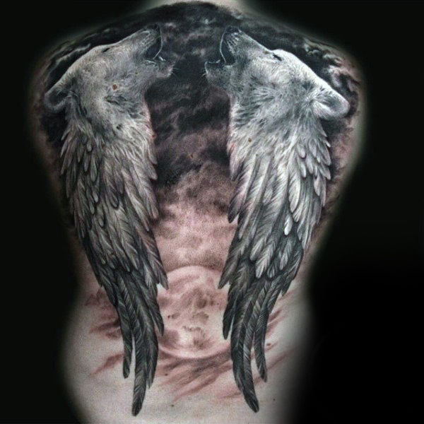 gentleman-with-black-ink-wolves-and-angel-wings-back-tattoo