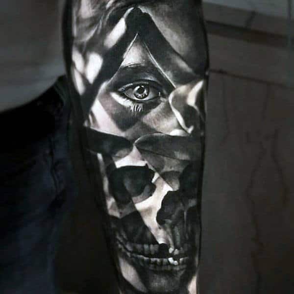 all-seeing-eye-skull-optical-illusion-forearm-sleeve-male-tattoo