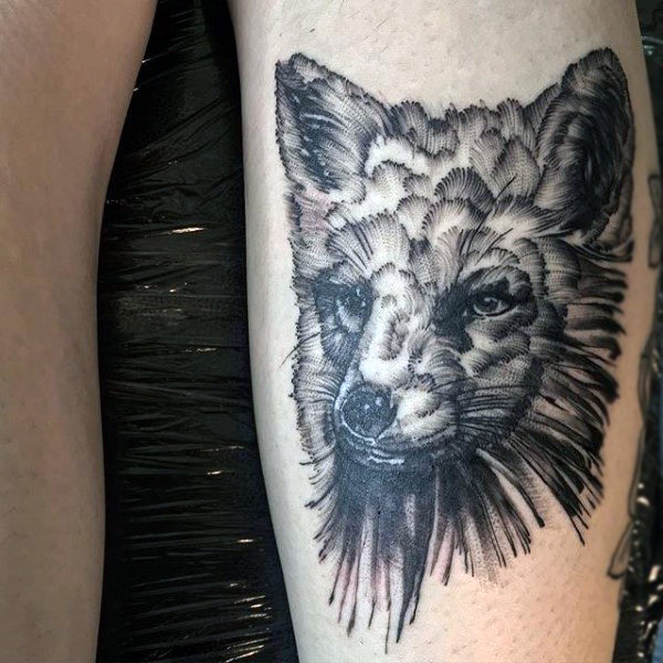 amazing-black-shaded-fox-tattoo-mens-arms