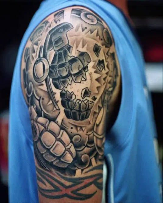 skeleton hand grenade tattoo