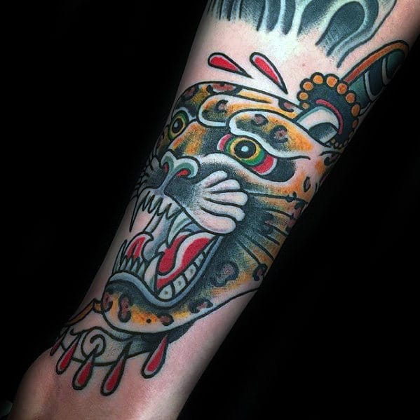 awesome-mens-old-school-traditonl-cheetah-outer-forearm-tattoos