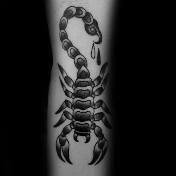 awesome-shaded-traditional-scorpion-guys-forearm-tattoo-design-ideas