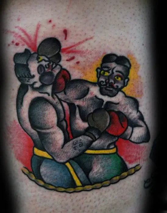 boxing-match-mens-traditional-leg-tattoos