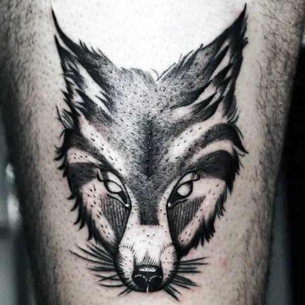 Black Ink Fox Tattoo On Man Right Side Rib