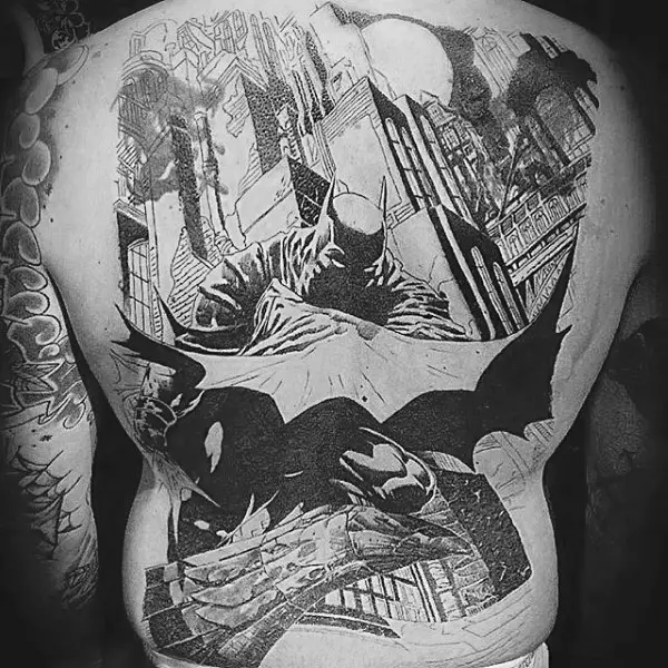 full-back-black-and-grey-ink-mens-batman-tattoos