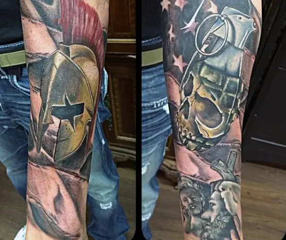 full-sleeve-mens-grenade-tattoos-military-theme