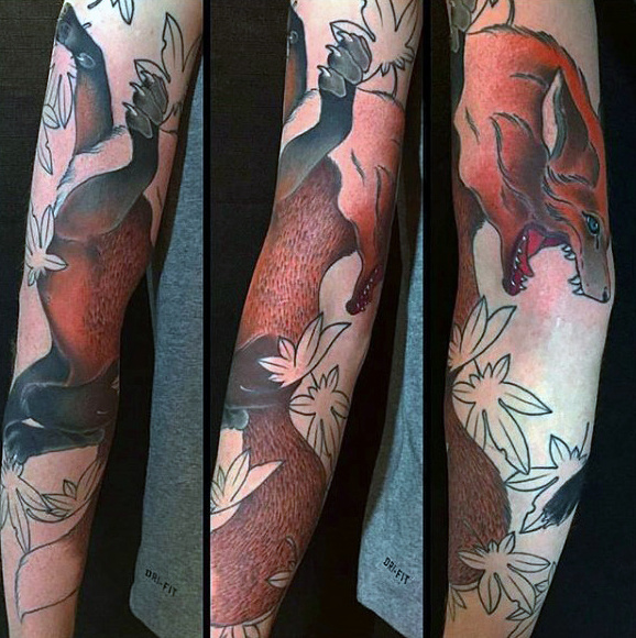 full-sleeved-men-terrific-fox-tattoo