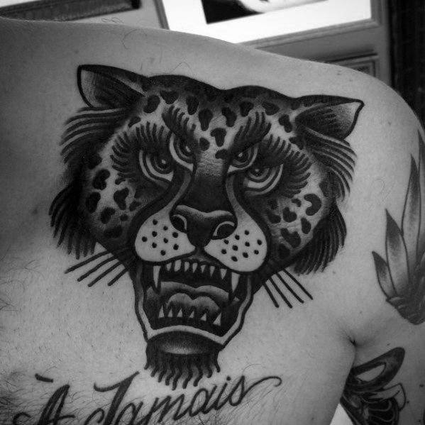guys-old-school-traditional-multiple-eye-cheetah-upper-chest-tattoo