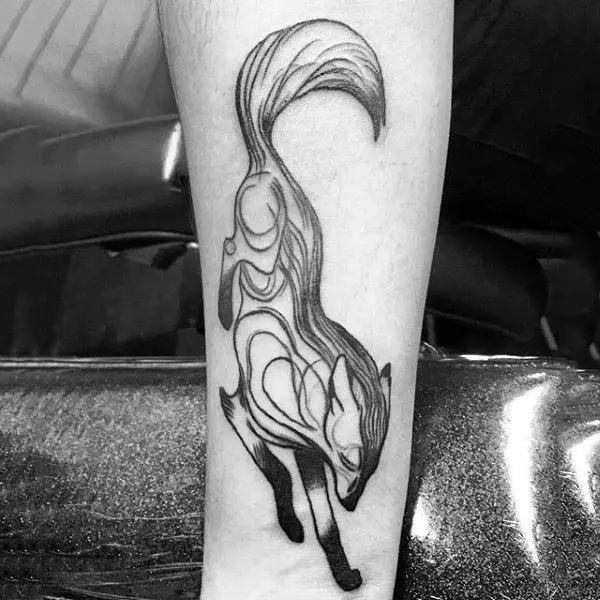 jumping-black-shaded-fox-tattoo-mens-forearms