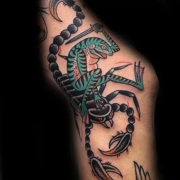 leg-frog-riding-traditional-scorpion-mens-tattoos