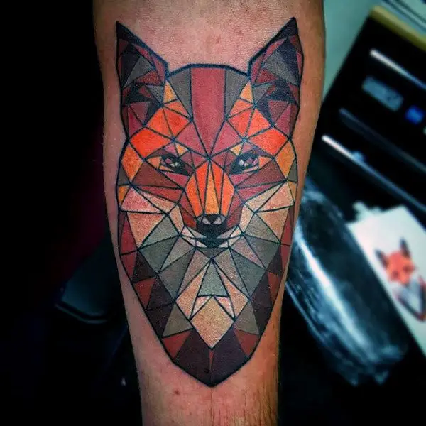lovely-colored-geometric-fox-tattoo-on-males-neck