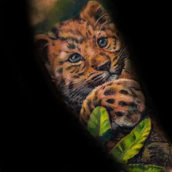 mens-baby-cheetah-forearm-sleeve-tattoo