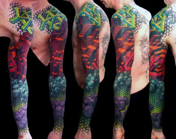 mens-full-sleeve-optical-illusion-stairs-tattoos