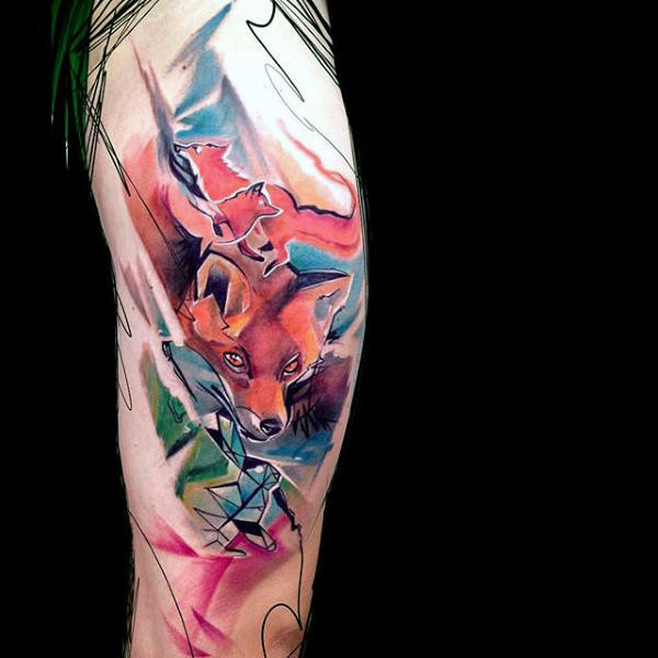 mens-full-sleeved-impressive-colored-fox-tattoo