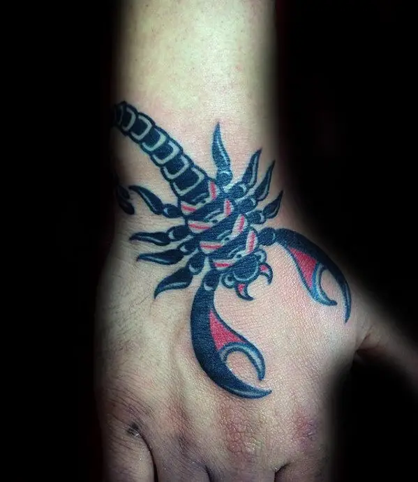 mens-hand-tattoo-of-cool-traditional-scorpion