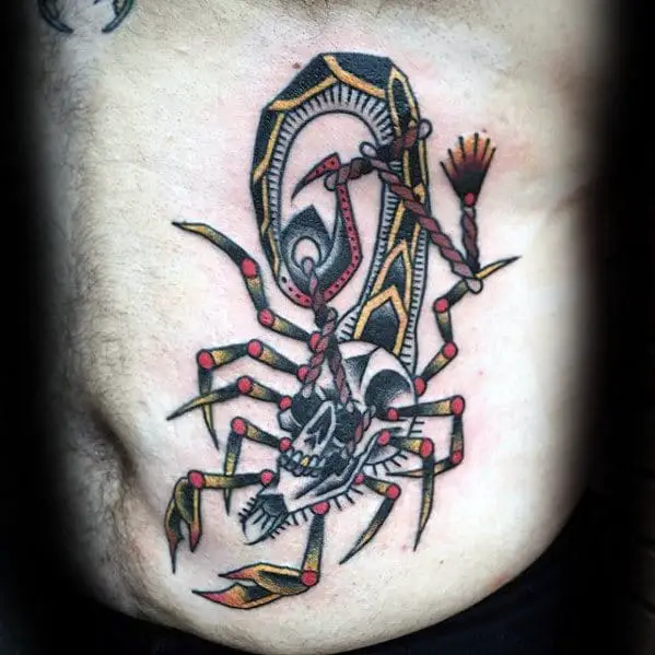 mens-old-school-traditional-scorpion-rib-cage-side-skull-tattoo