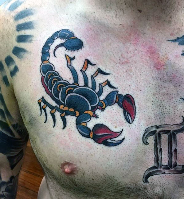 mens-old-school-upper-chest-traditional-scorpion-tattoo