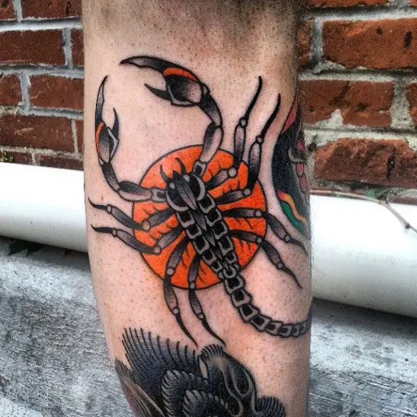 Back Of Leg Calf Circular Scorpio Mens Tattoo Ideas  Scorpio tattoo Scorpion  tattoo Tattoos for guys