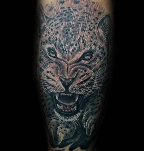 shaded-agressive-cheetah-male-leg-tattoo-design-ideas
