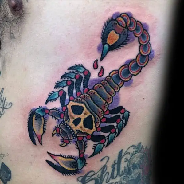 skull-scorpion-mens-traditional-rib-cage-side-tattoo