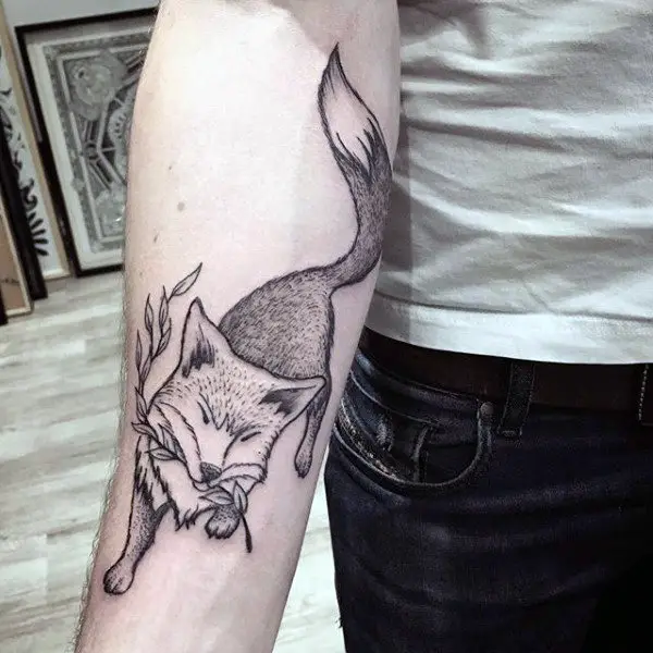 sly-fox-with-twig-tattoo-males-forearms