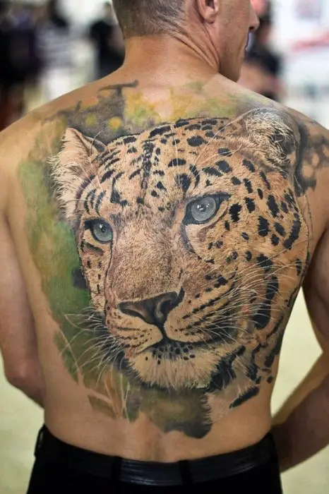 watercolor-cheetah-mens-full-back-tattoo-inspiration