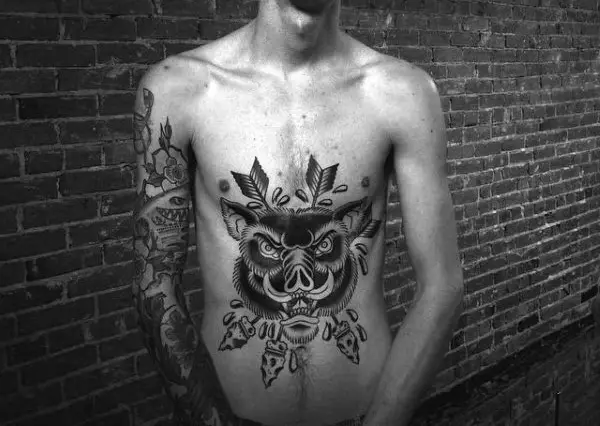 awesome-boar-stomach-male-old-school-tattoos
