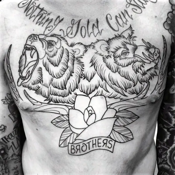 black-ink-outline-brothers-boar-tattoo-on-upper-chest-of-man