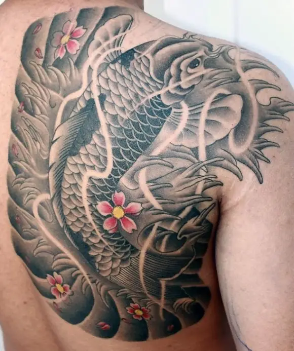 colorful-koi-fish-mens-tattoos-on-back
