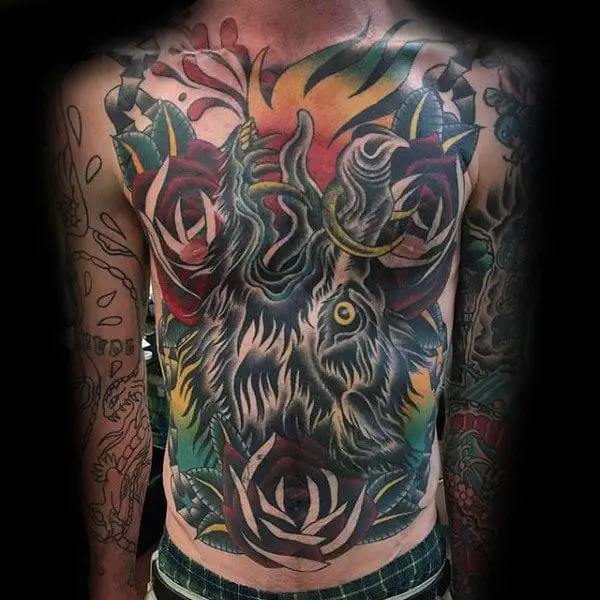 colorful-mens-old-school-artistic-boar-full-chest-tattoo