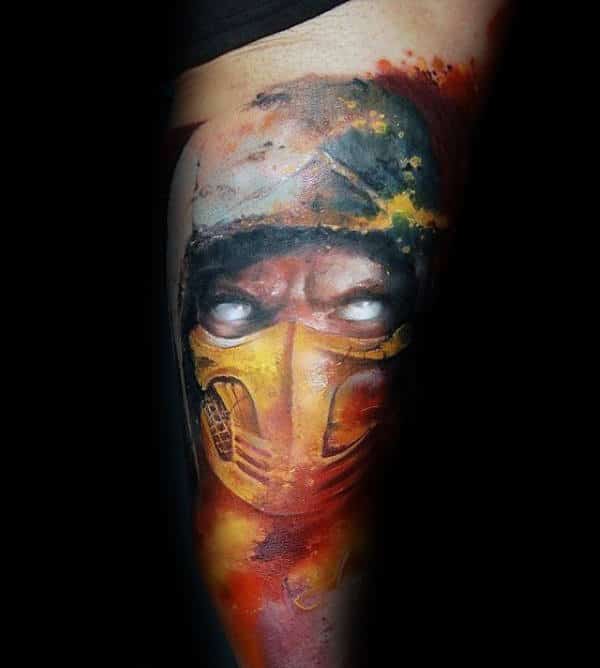 colorful-mortal-kombat-watercolor-tattoos-for-guys-on-arm